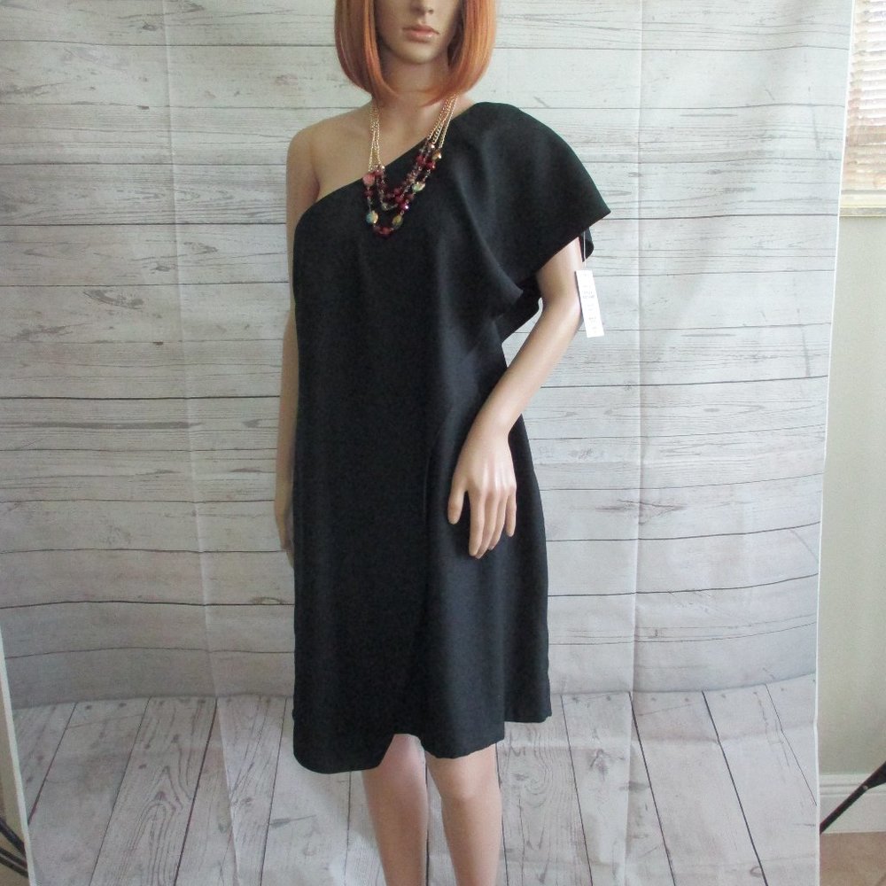 NWT - S. LEVINE beautiful black one shoulder Lined dress - sz M - MSRP $88.00